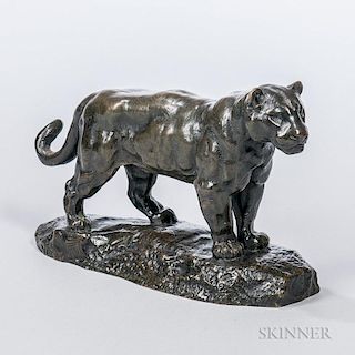 After Antoine-Louis Barye (French, 1795-1875)  Bronze Figure of a Jaguar, depicted standing on naturalistic base inscribed "B