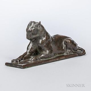 Alexander Phimister Proctor (act. America, 1860-1950) Bronze Figure of the Princeton Tiger, depicted recumbent, rectangular b