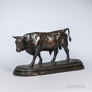 After Isidore Jules Bonheur (French, 1827-1901)  Bronze Figure of a Bull, depicted standing on a naturalistic base, inscribed