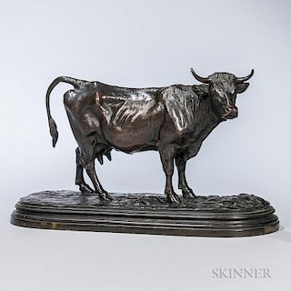After Isidore Jules Bonheur (French, 1827-1901)  Bronze Figure of a Bull, realistically modeled, on a naturalistic base above
