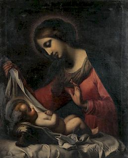 After Carlo Dolci (Italian, 1616-1686), Madonna of the Veil, Unsigned, with a label from Galleria Corsini and red wax seal on