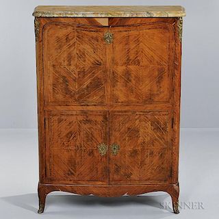 Louis XV-style Marble-top Secretaire a Abattant, late 19th/early 20th century, the fall-front opening to a leather-lined and 