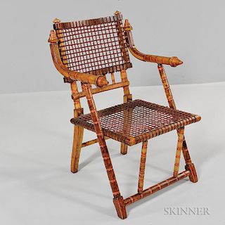 George Jacob Hunzinger Maple Armchair, c. 1876, with steel and wool, painted areas, rectangular back with turned ears extendi