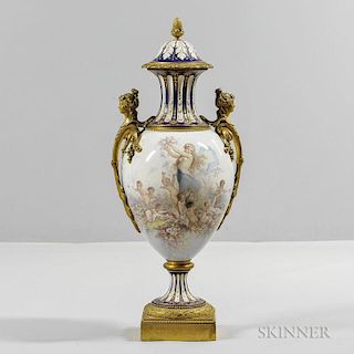 Sevres-style Porcelain and Gilt-bronze- mounted Floor Vase