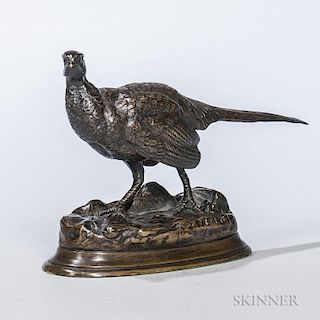 After Antoine-Louis Barye (French, 1795-1895)  Bronze Figure of a Pheasant, on an oval naturalistic base, signed "BARYE," ht.