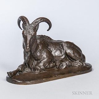 After Charles Valton (act. France, 1851-1918)  Bronze Figure of a Goat, on an ovoid base with impressed Colin Paris foundry m