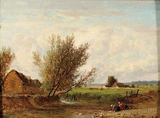 Emile Charles Lambinet (French, 1815-1877)      Washerwomen at a Country Stream