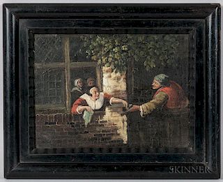 Dutch School, 19th Century, Exchange Through a Window, Unsigned., Condition: Prominent drying cracks, craquelure, surface imp