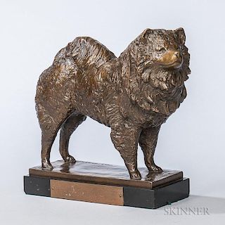 After Viola Norman (American, 1889-1935)  Bronze Figure of a Chow, standing on a rectangular stepped plinth, inscribed to bas