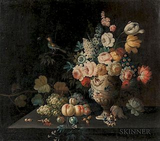 Dutch School, 18th Century Style, Still Life with Fruit and Flower-filled Urn, Unsigned, identified on a label from Vose Gall