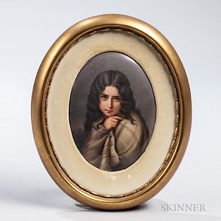 Continental Oval Porcelain Plaque of a Girl