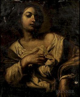 After Massimo Stanzione (Italian, 1585-1656), St. Agatha, Titled and inscribed "St. Agatha Massimo Stanzione 17th Cent." in i