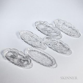 Six American Colorless Cut Glass Celery Trays