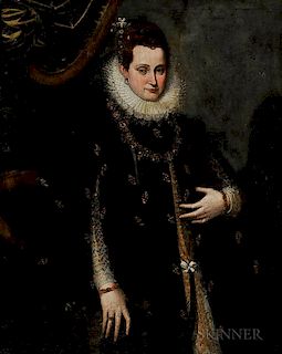 Continental School, 19th Century, Portrait of a Flemish, 17th Century-style Lady, Unsigned., Condition: Lined, retouch, craqu