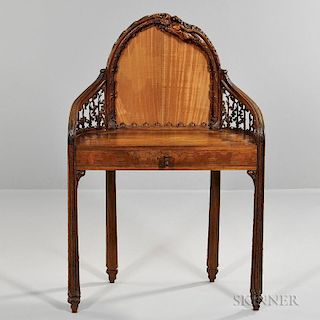 Art Nouveau Inlaid Dressing Table, probably France, c. 1896, shaped arched back with panel for mirror, demilune surface with 