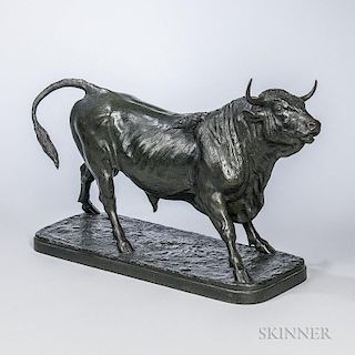 After Isidore Jules Bonheur (French, 1827-1901)  Bronze Figure of a Bull, depicted standing, signed to base "I. BONHEUR," ht.