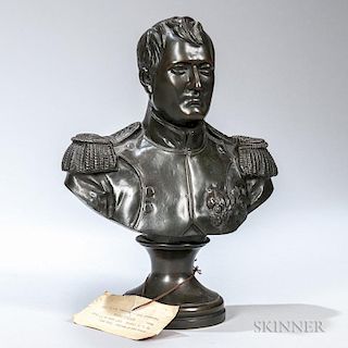After Antonius Canova (Italian, 1757-1822)  Bronze Bust of Napoleon, depicted in military uniform, signed "CANOVA" to back, r