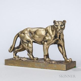 After Hippolyte Heizler (French, 1828-1871)  Bronze Figure of a Lion, depicted on rectangular base decorated with foliage, in
