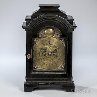 Continental Baroque-style Ebonized Mantel Clock, late 19th century, stepped domed case with round roman numeral dial inscribe