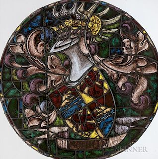 Stained Glass Roundel of an Armorial, probably England, early 20th century, mounted in Plexiglas, ht. 48, wd. 48 in.