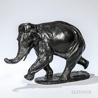 After Antoine-Louis Barye (French, 1795-1875) Bronze Figure of an Elephant, modeled standing on a naturalistic base, indistin