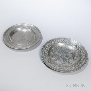 Two Continental Pewter Seder Plates, probably Germany, 18th century with later decoration, one depicting a star-form in the c