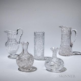 Five Colorless Cut Glass Items