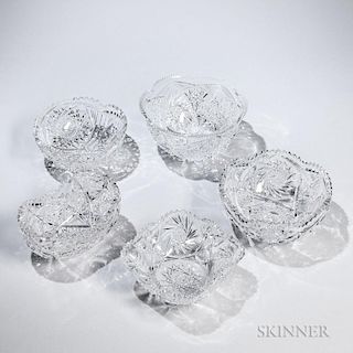 Five American Colorless Cut Glass Bowls