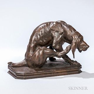 After Fulbert-Pierre Larregieu (act. France, 19th Century)  Bronze Figure of a Hound, modeled scratching behind his ear, on a