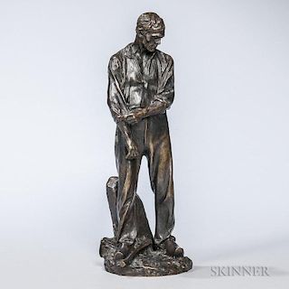 Aimé-Jules Dalou (French, 1838-1902)  Bronze Figure of a Worker, depicted rolling up his sleeve, standing atop a naturalisti