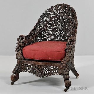 Anglo-Indian Carved Hardwood Armchair