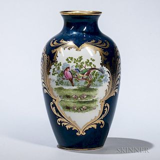 George Jones & Sons Ltd. Porcelain Vase, England, c. 1910, cobalt ground with gilded highlights, flared rim and tapering neck