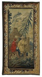 Aubusson Tapestry of Two Men Fishing, cartoon designed by Jean-Joseph Dumons after François Boucher, France, 19th century, w
