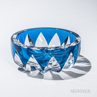St. Louis Overlay Glass Bowl, France, 20th century, round, colored cut-to-clear with leaf-form panels, signed "CRISTAL/ST. LO