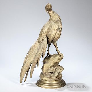 After Ferdinand Pautrot (French, 1832-1874) Bronze Figure of a Pheasant, gilded, standing on a naturalistic base, ht. 23 in.