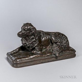 After Emmanuel Fremiet (French, 1824-1910)  Bronze Figure of a Dog, depicted recumbent, inscribed "FREMIET," on a stepped pli