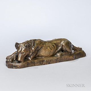 Georges Lucien Guyot (French, 1885-1973)  Bronze Figure of a Panther, depicted recumbent, on a shaped base signed "G. L. GUYO