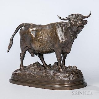 After Isidore Jules Bonheur (French, 1827-1901)  Bronze Figure of a Bull, depicted standing on a naturalistic base atop a ste