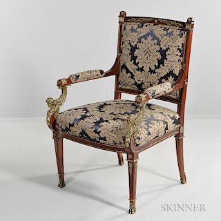 French Empire Brass-inlaid Armchair