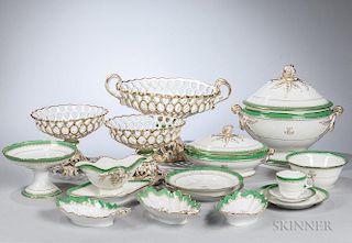 246-piece Limoges Porcelain Dinner Service, France, 19th century, white ground with green banding and overall gilt highlights