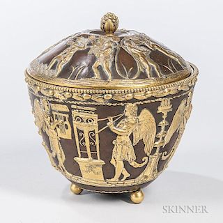 E.F. Caldwell & Co. Gilt-bronze Covered Jar, late 19th century, patinated bronze, a berry knop over domed lid and rounded bas