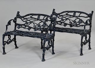 Pair of Kramer Brothers Foundry Cast Iron Benches, Ohio, late 19th/early 20th century, each painted and pierced overall with 