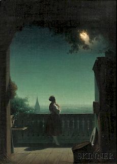 Continental School, 19th Century      Woman in Moonlight on a Balcony