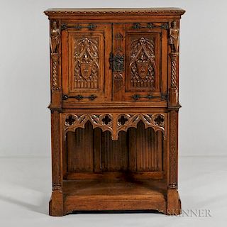 Gothic Revival Carved Oak Cabinet