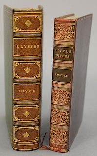 Two leatherbound books including James Joyce, "Ulysses" by The Modern Library New York and Henry Van Dyke "Little Rivers" New