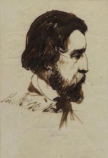 VERNET, Horace. Sepia Ink on Paper. Portrait of