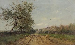 19th C. Oil on Canvas. Country Landscape with Path