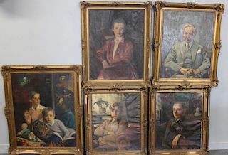 Lot of 5 Early 20th C. Oil on Canvas Portraits.