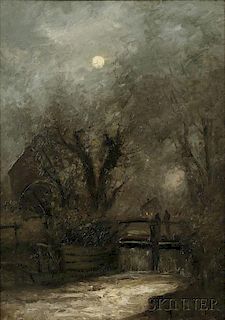 Charles Henry Miller (American, 1842-1922)      Old Mill in the Moonlight