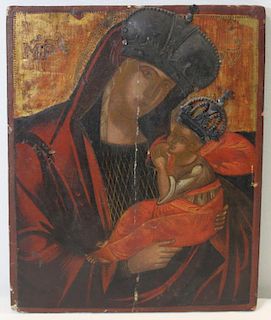 Antique/Vintage Russian Icon of Madonna and Child.